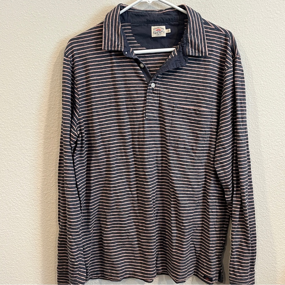 Faherty blue and pink super soft cotton polo long sleeve size large